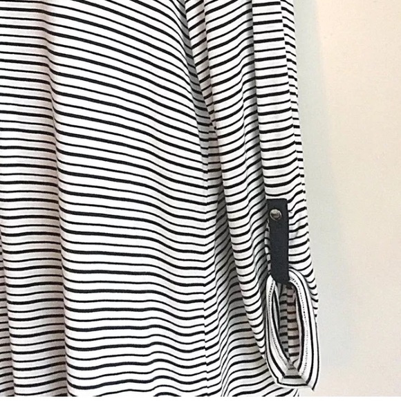 Anne Taylor (Large) Black Stripe Rayon Blend Top - Picture 3 of 6